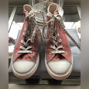 Girls Pink Sparkle Converse All Star Chuck Taylor with zipper and laces